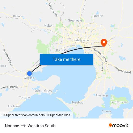 Norlane to Wantirna South map