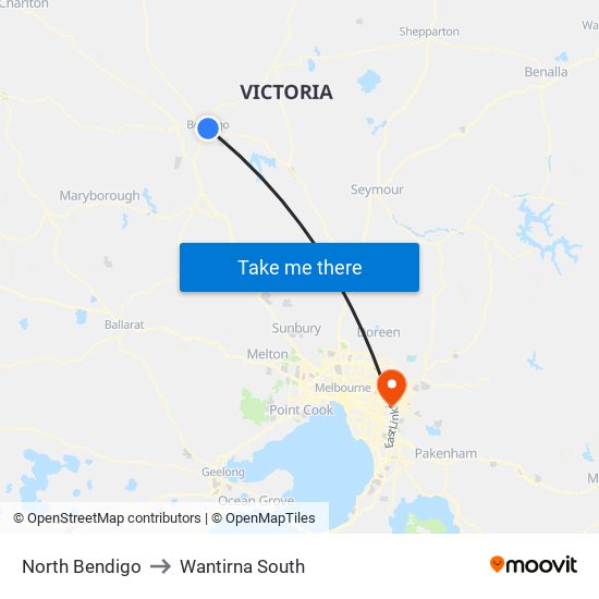 North Bendigo to Wantirna South map