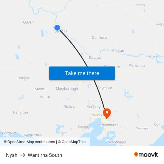 Nyah to Wantirna South map