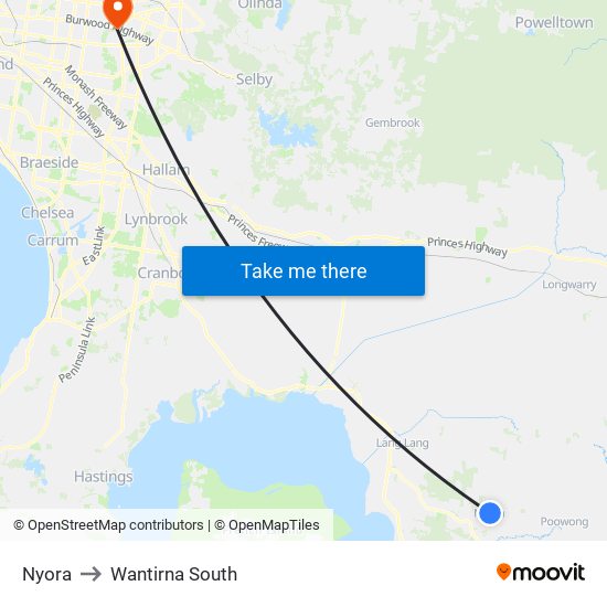 Nyora to Wantirna South map