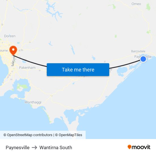 Paynesville to Wantirna South map