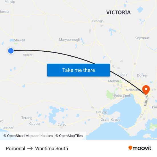 Pomonal to Wantirna South map