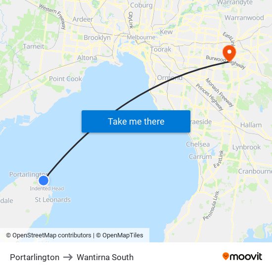 Portarlington to Wantirna South map