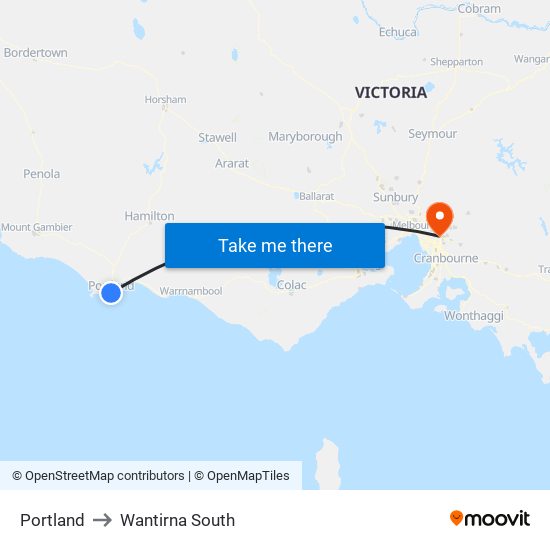 Portland to Wantirna South map