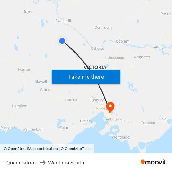 Quambatook to Wantirna South map