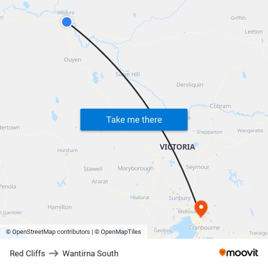 Red Cliffs to Wantirna South map