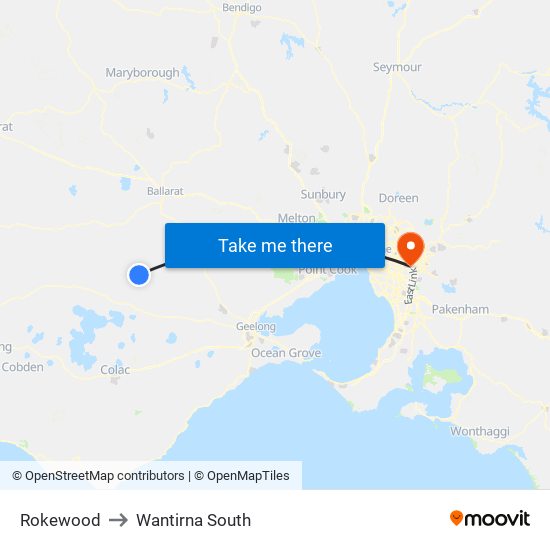 Rokewood to Wantirna South map