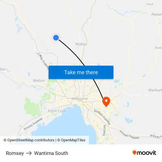 Romsey to Wantirna South map
