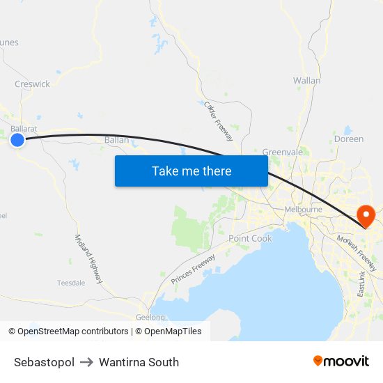 Sebastopol to Wantirna South map