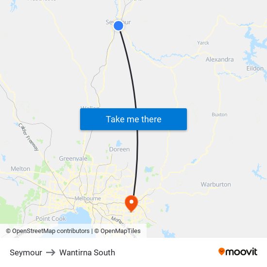 Seymour to Wantirna South map