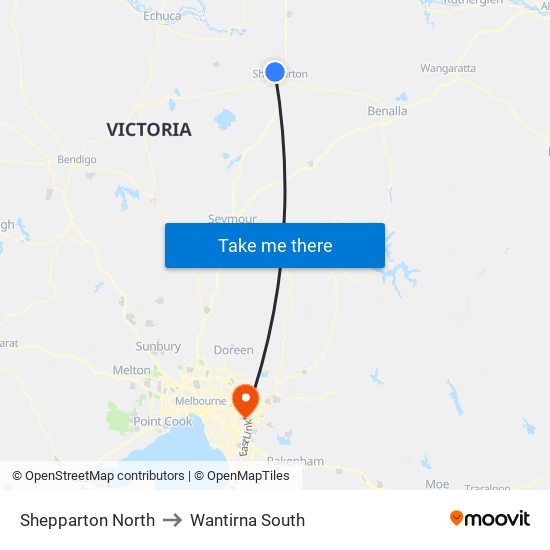 Shepparton North to Wantirna South map