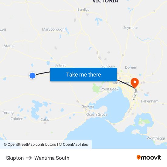 Skipton to Wantirna South map