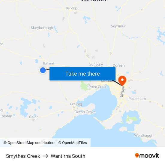 Smythes Creek to Wantirna South map