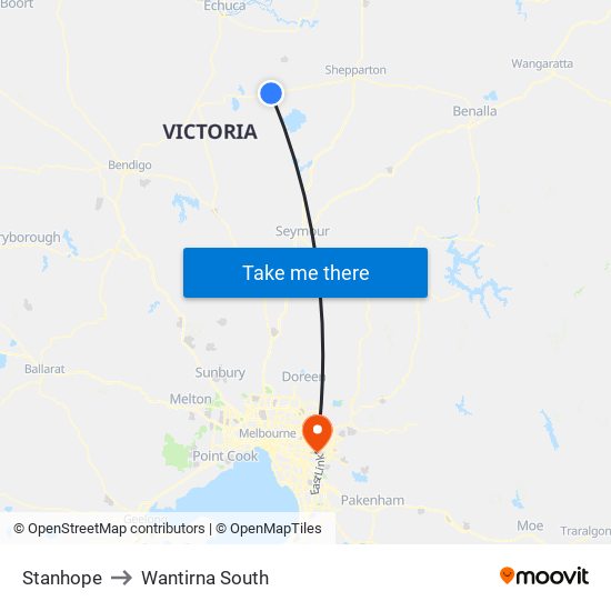 Stanhope to Wantirna South map