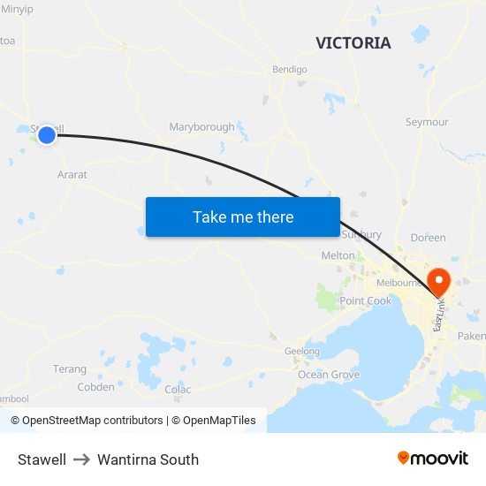 Stawell to Wantirna South map