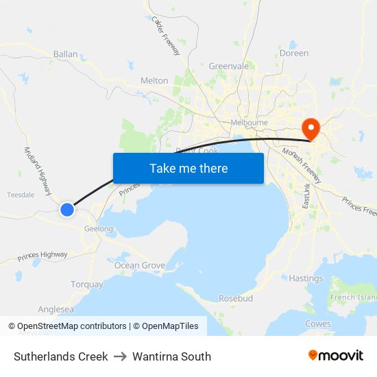 Sutherlands Creek to Wantirna South map