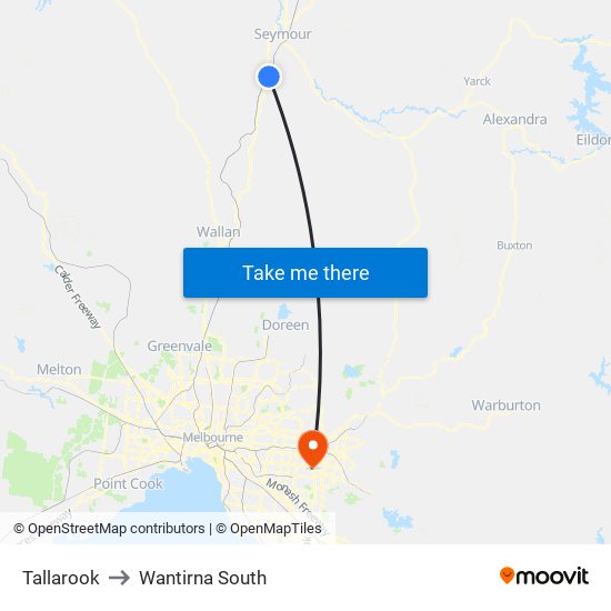 Tallarook to Wantirna South map