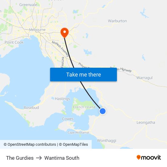 The Gurdies to Wantirna South map
