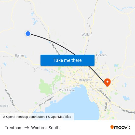 Trentham to Wantirna South map