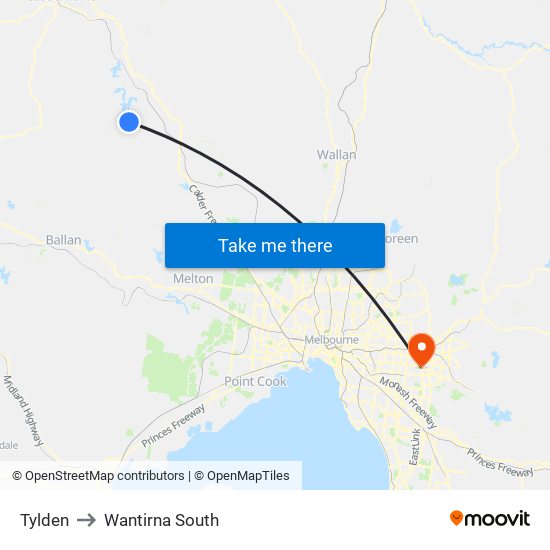 Tylden to Wantirna South map