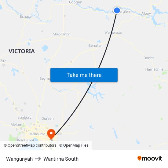 Wahgunyah to Wantirna South map