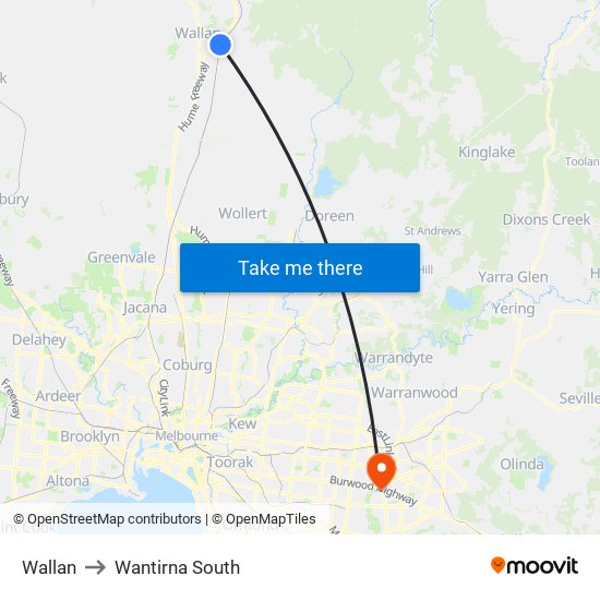 Wallan to Wantirna South map