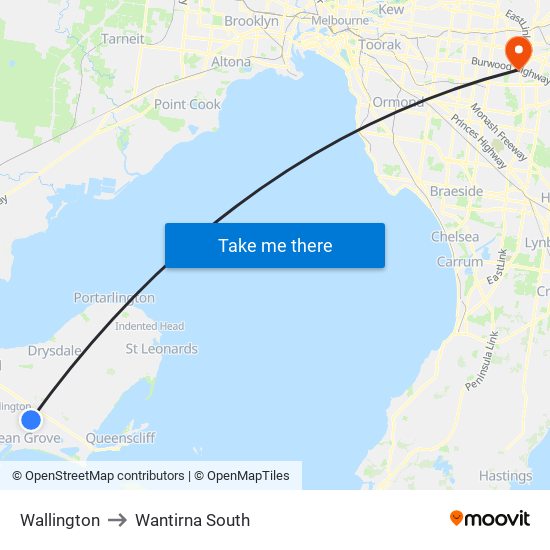 Wallington to Wantirna South map