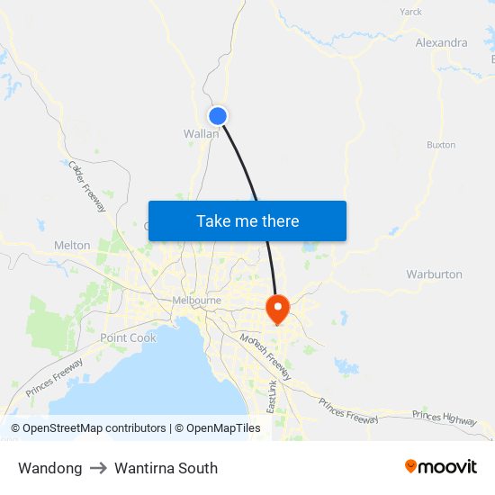 Wandong to Wantirna South map