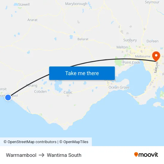 Warrnambool to Wantirna South map
