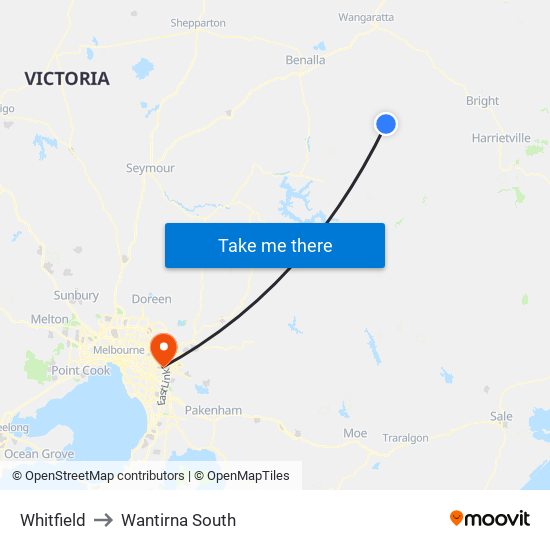 Whitfield to Wantirna South map