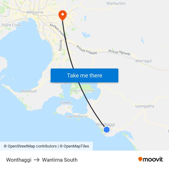 Wonthaggi to Wantirna South map