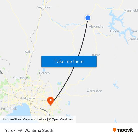 Yarck to Wantirna South map