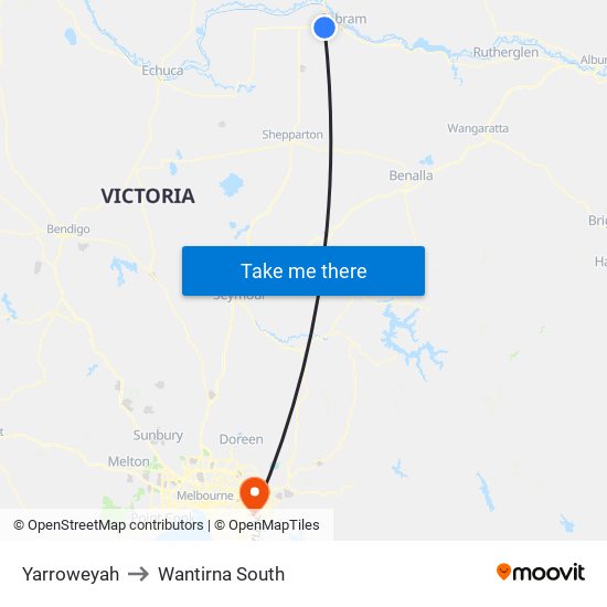 Yarroweyah to Wantirna South map