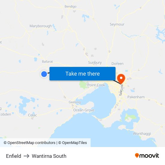 Enfield to Wantirna South map