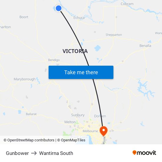 Gunbower to Wantirna South map