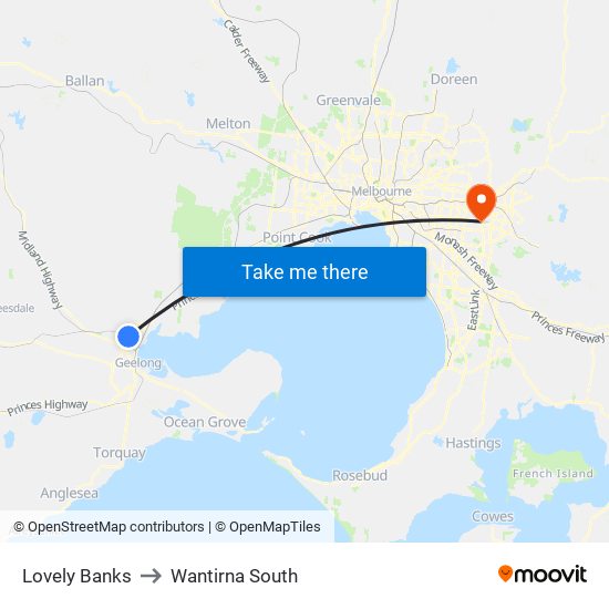 Lovely Banks to Wantirna South map