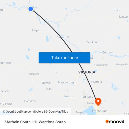 Merbein South to Wantirna South map