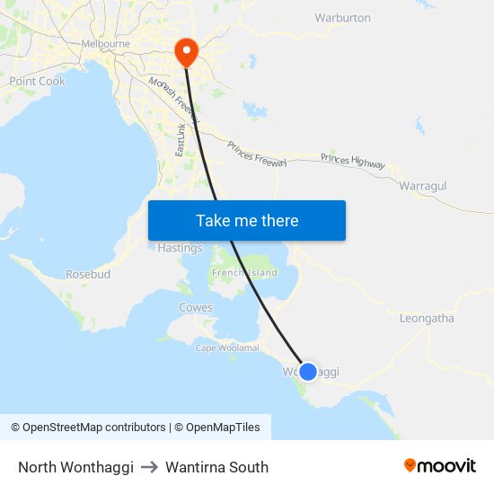 North Wonthaggi to Wantirna South map