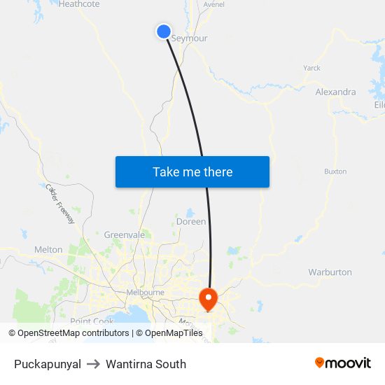 Puckapunyal to Wantirna South map