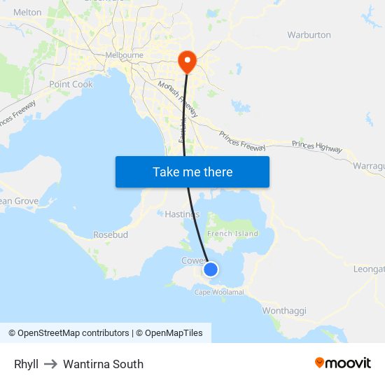 Rhyll to Wantirna South map