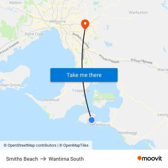 Smiths Beach to Wantirna South map