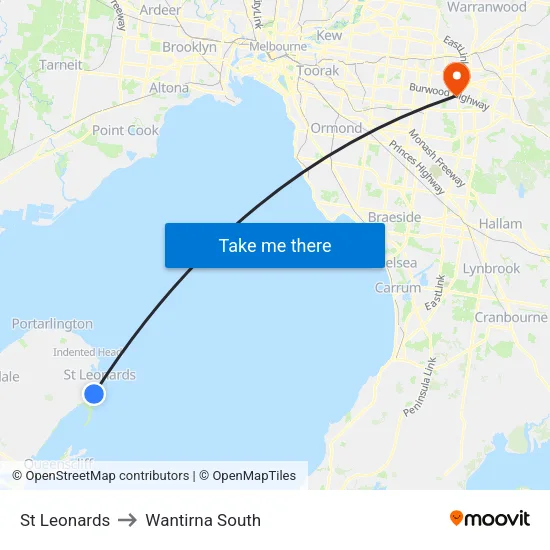 St Leonards to Wantirna South map
