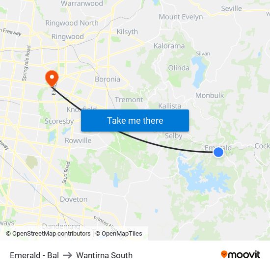 Emerald - Bal to Wantirna South map