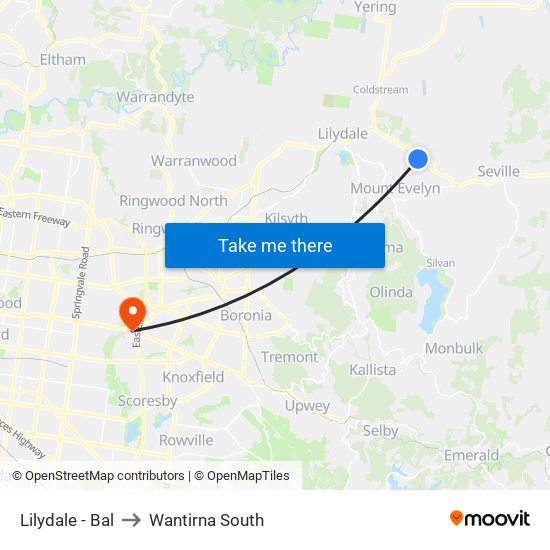 Lilydale - Bal to Wantirna South map