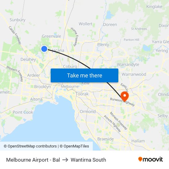 Melbourne Airport - Bal to Wantirna South map