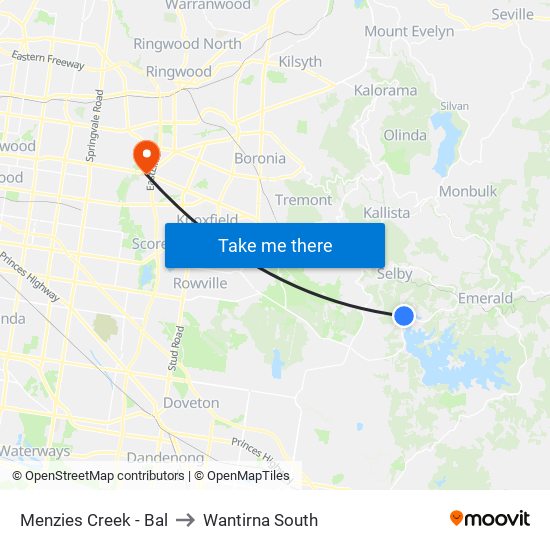 Menzies Creek - Bal to Wantirna South map