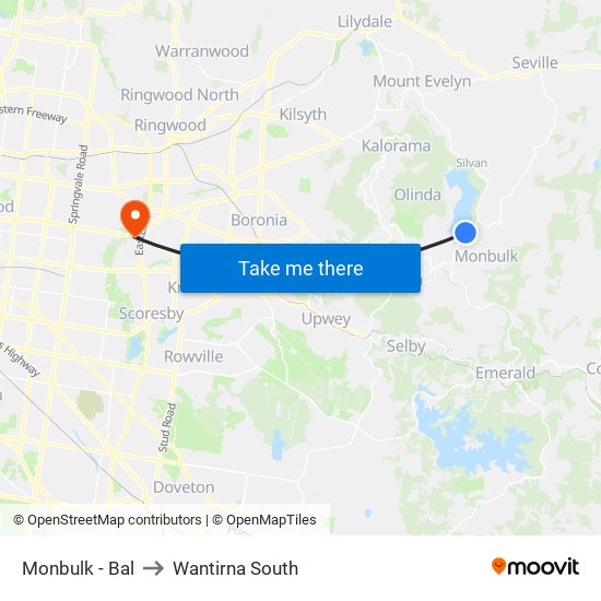 Monbulk - Bal to Wantirna South map