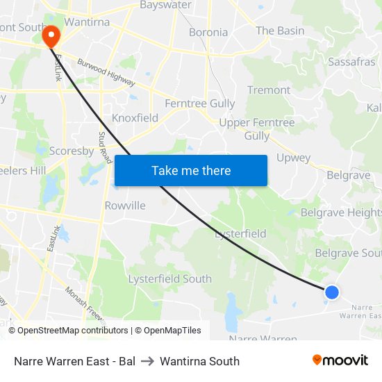 Narre Warren East - Bal to Wantirna South map