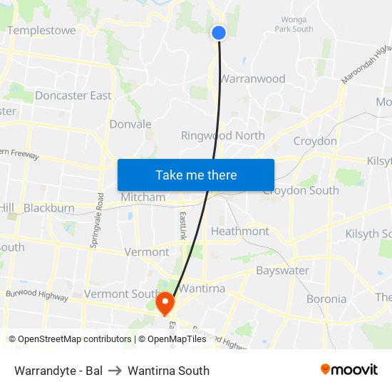 Warrandyte - Bal to Wantirna South map