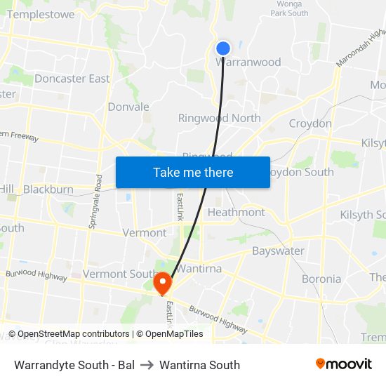 Warrandyte South - Bal to Wantirna South map